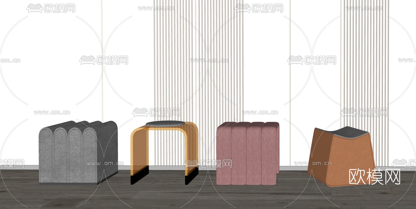 现代布艺凳子su模型下载（渲染图2）