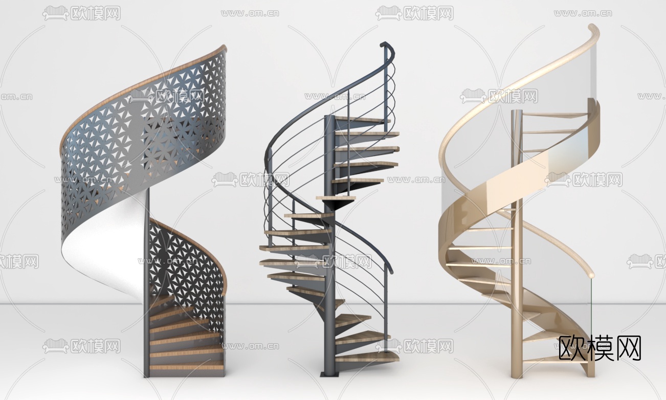 现代金属旋转楼梯su模型下载（渲染图1）