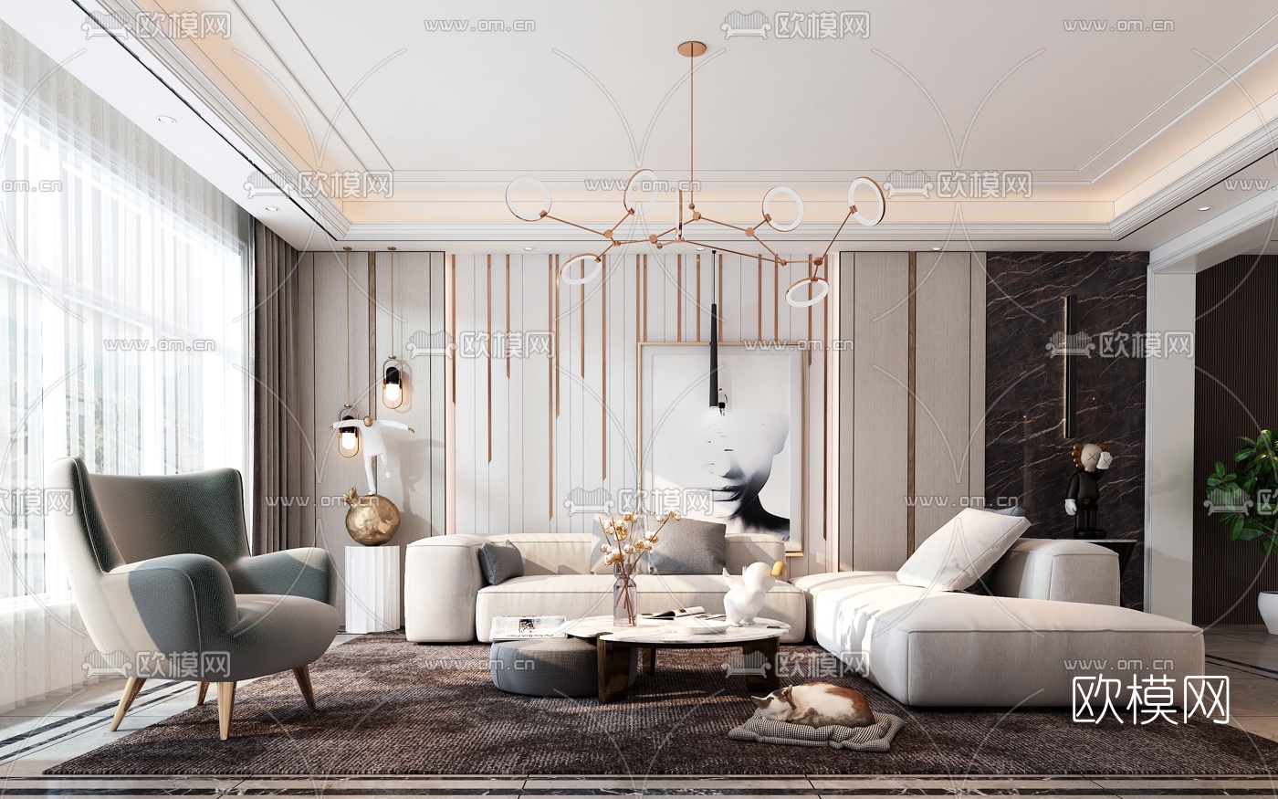 现代轻奢组合沙发3d模型下载