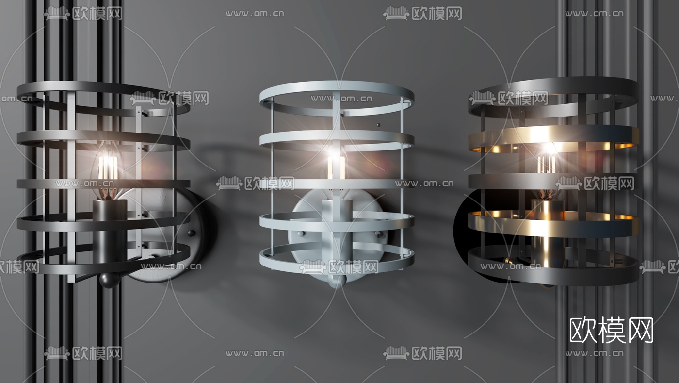 工业风金属壁灯3d模型下载
