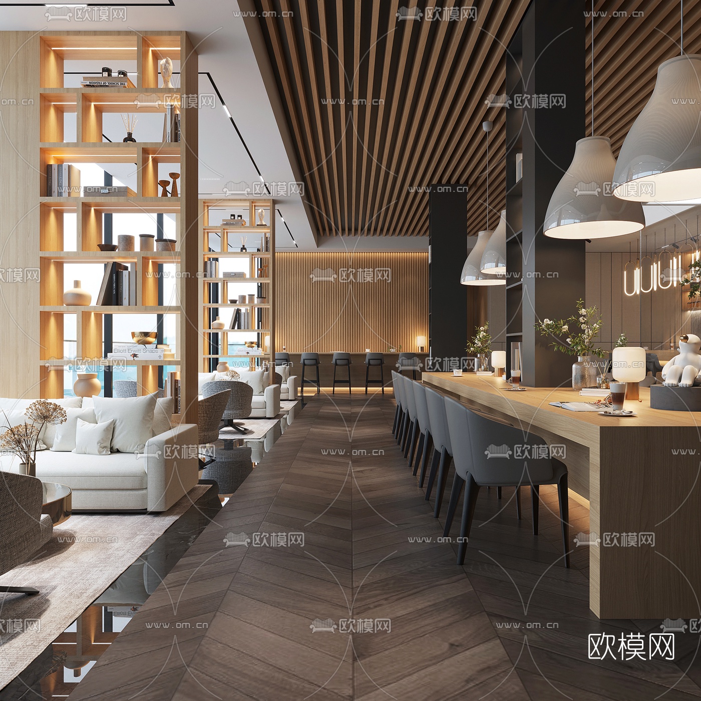 现代售楼处洽谈区水吧3d模型-免费3dmax模型库-欧模网