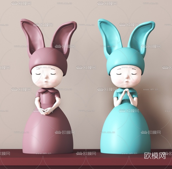 现代兔耳朵女孩雕塑3d模型下载