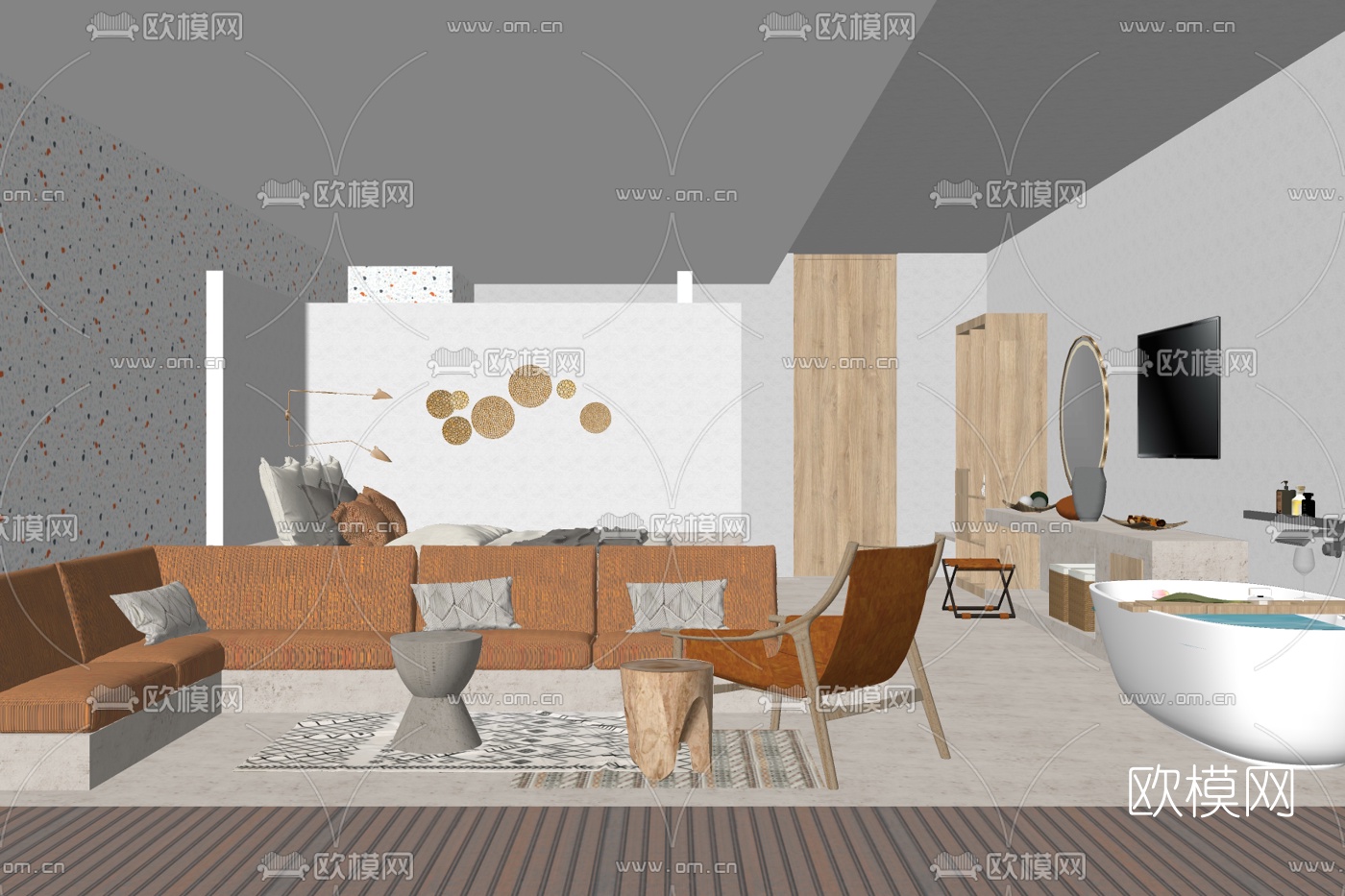 现代酒店客房su模型下载