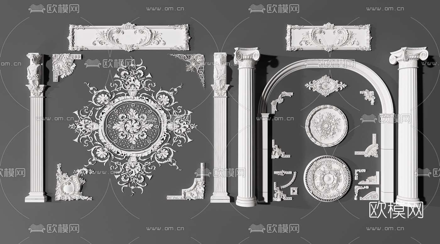 欧式石膏罗马柱雕花角线3d模型下载（渲染图1）