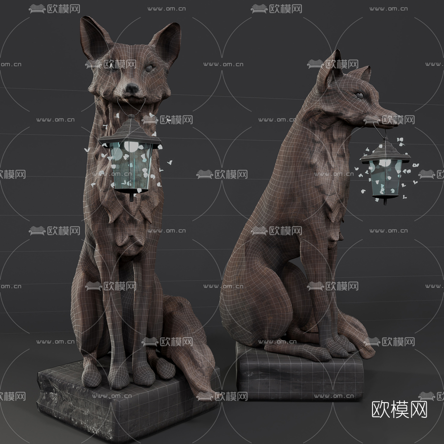 现代狐狸雕塑3d模型下载（渲染图3）