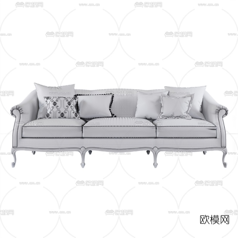 欧式布艺三人沙发3d模型下载（渲染图3）