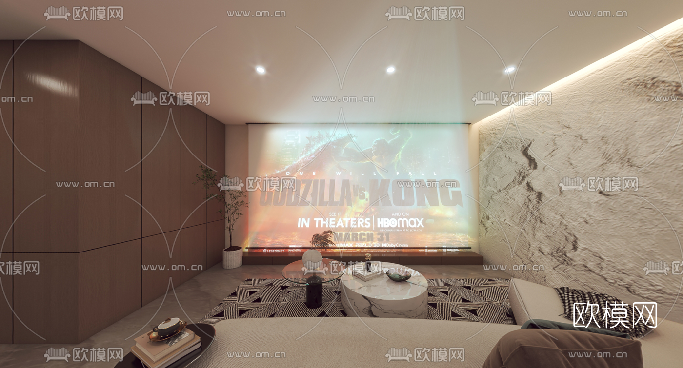 现代地下视听室茶室vr全景3d模型