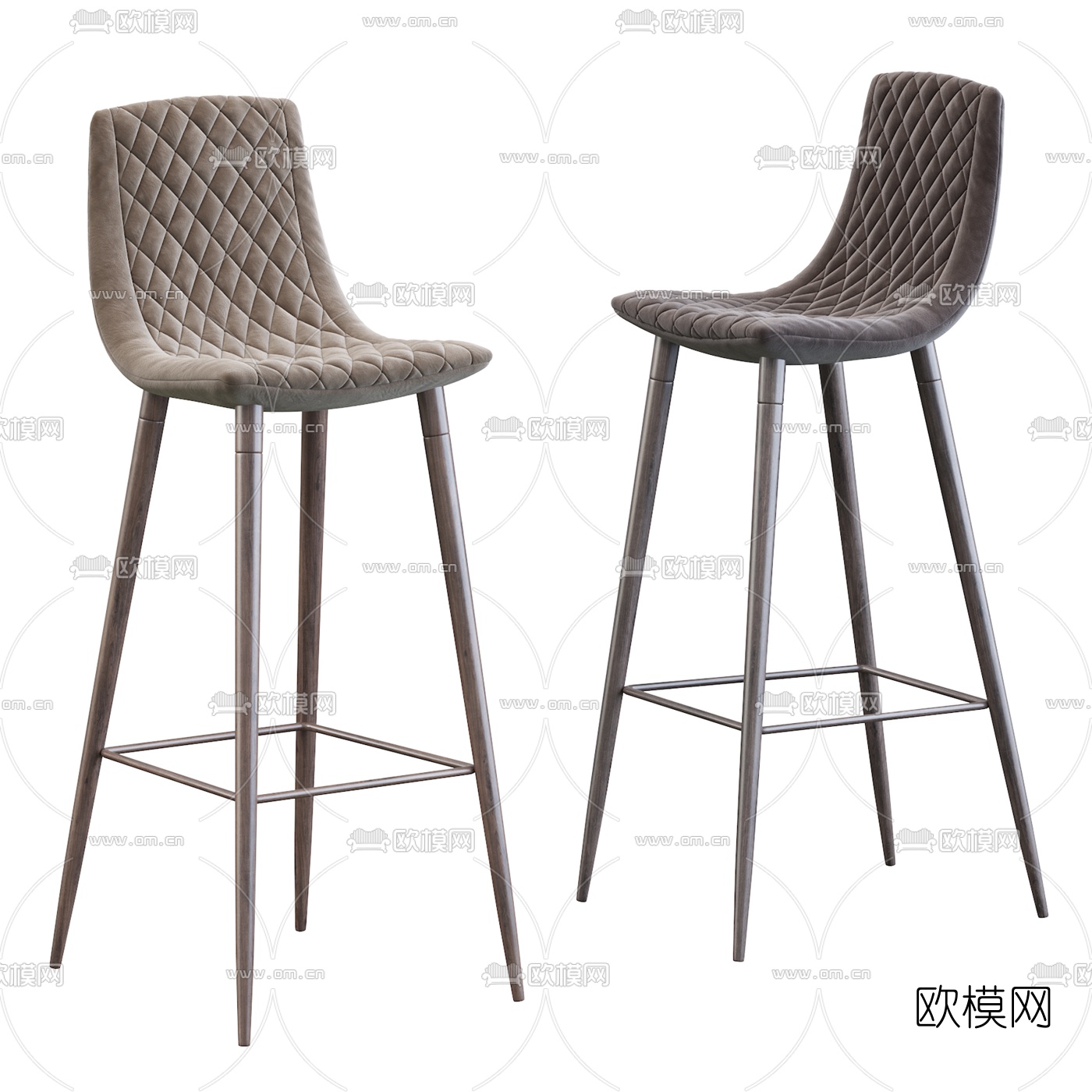 北欧绒布吧台椅3d模型下载（渲染图1）