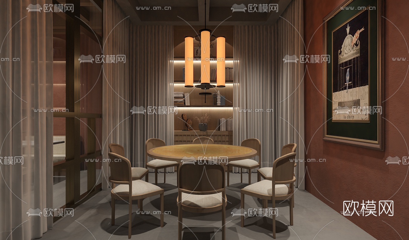 新中式烤肉店3d模型