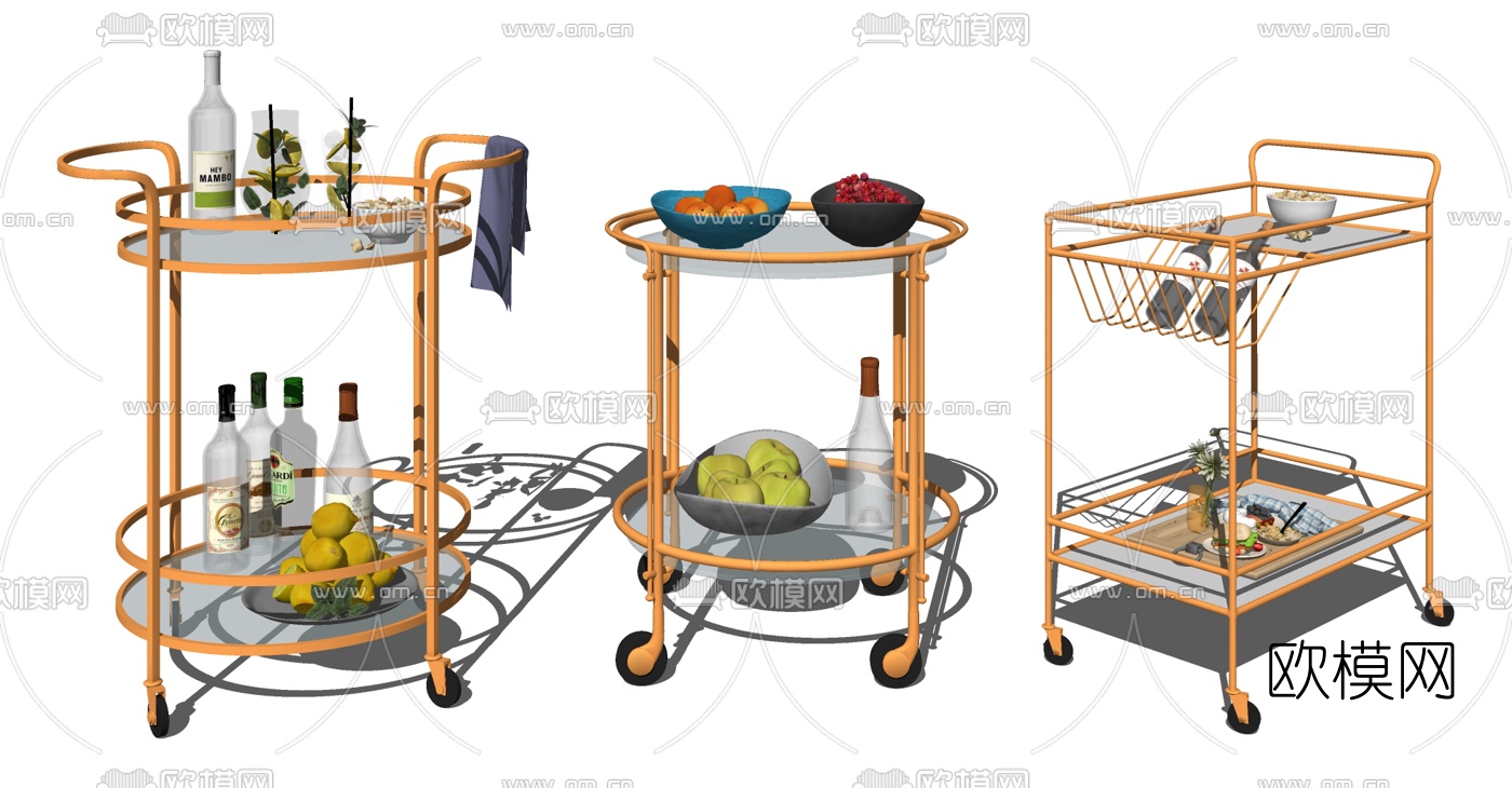现代手推备餐车su模型下载（渲染图1）