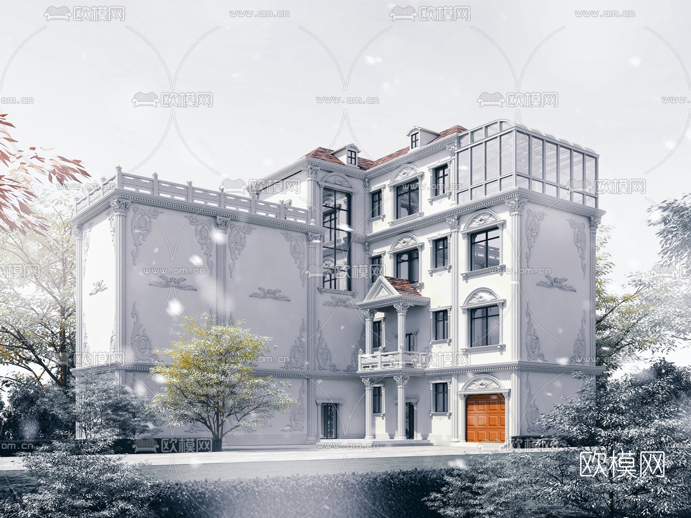 欧式独栋别墅外观3d模型