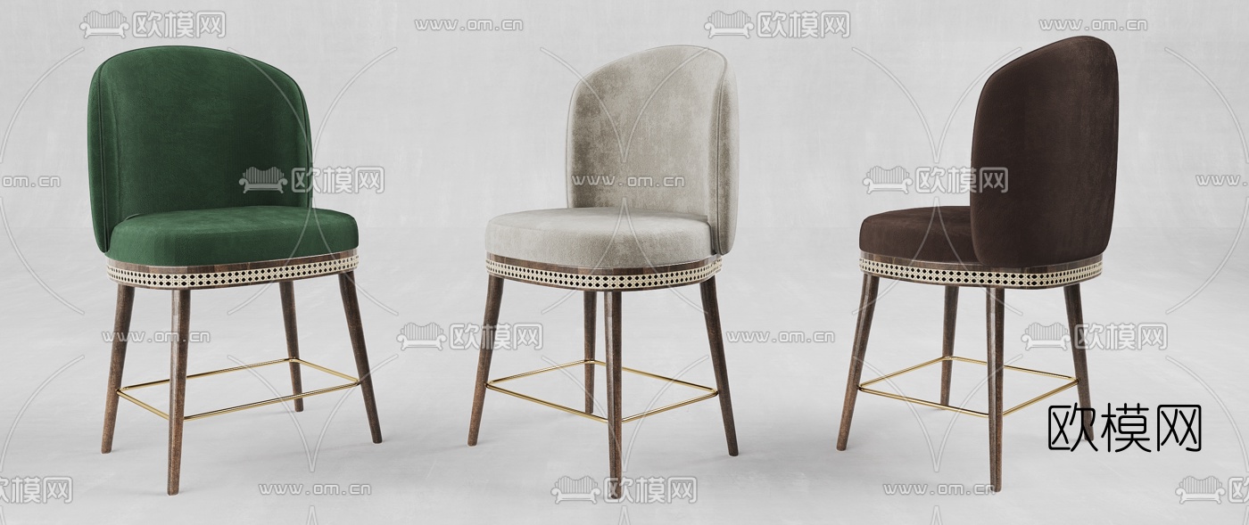现代布艺吧椅单椅3d模型下载（渲染图3）
