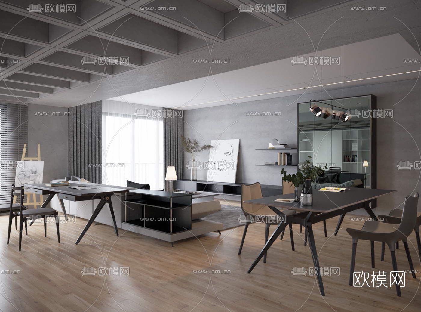 工业风简约客厅餐厅3d模型下载（渲染图6）