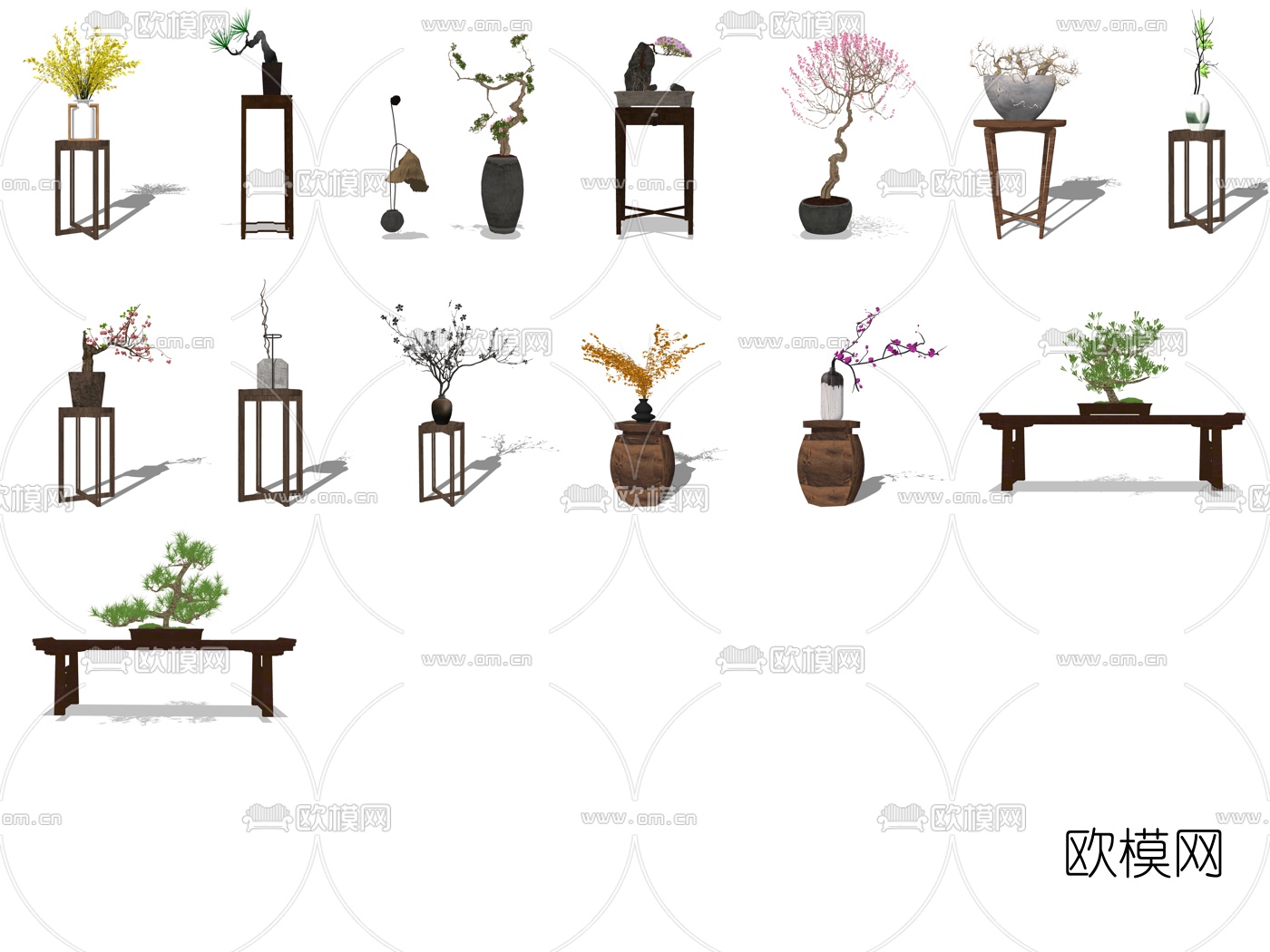 新中式禅意盆栽su模型下载（渲染图2）