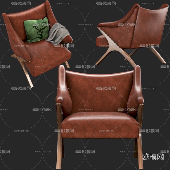 美式皮革单人沙发3d模型下载(渲染图2)