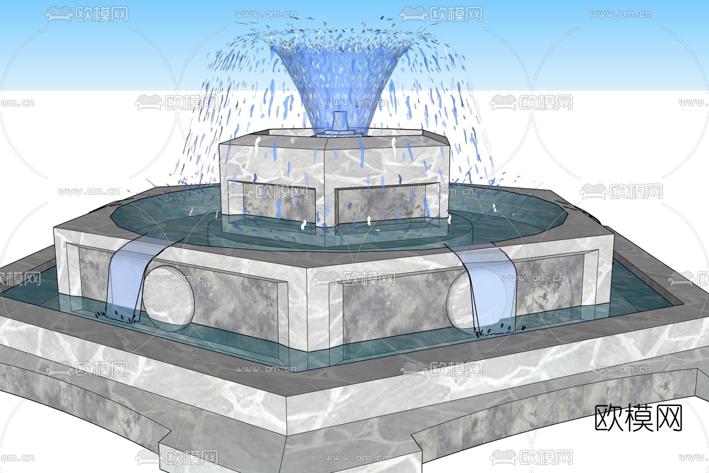 现代水池喷泉小品免费su模型下载