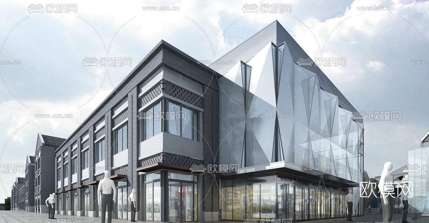 现代商业街su模型下载（渲染图2）