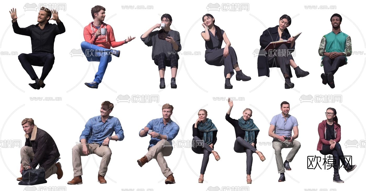 现代坐姿人物su模型下载