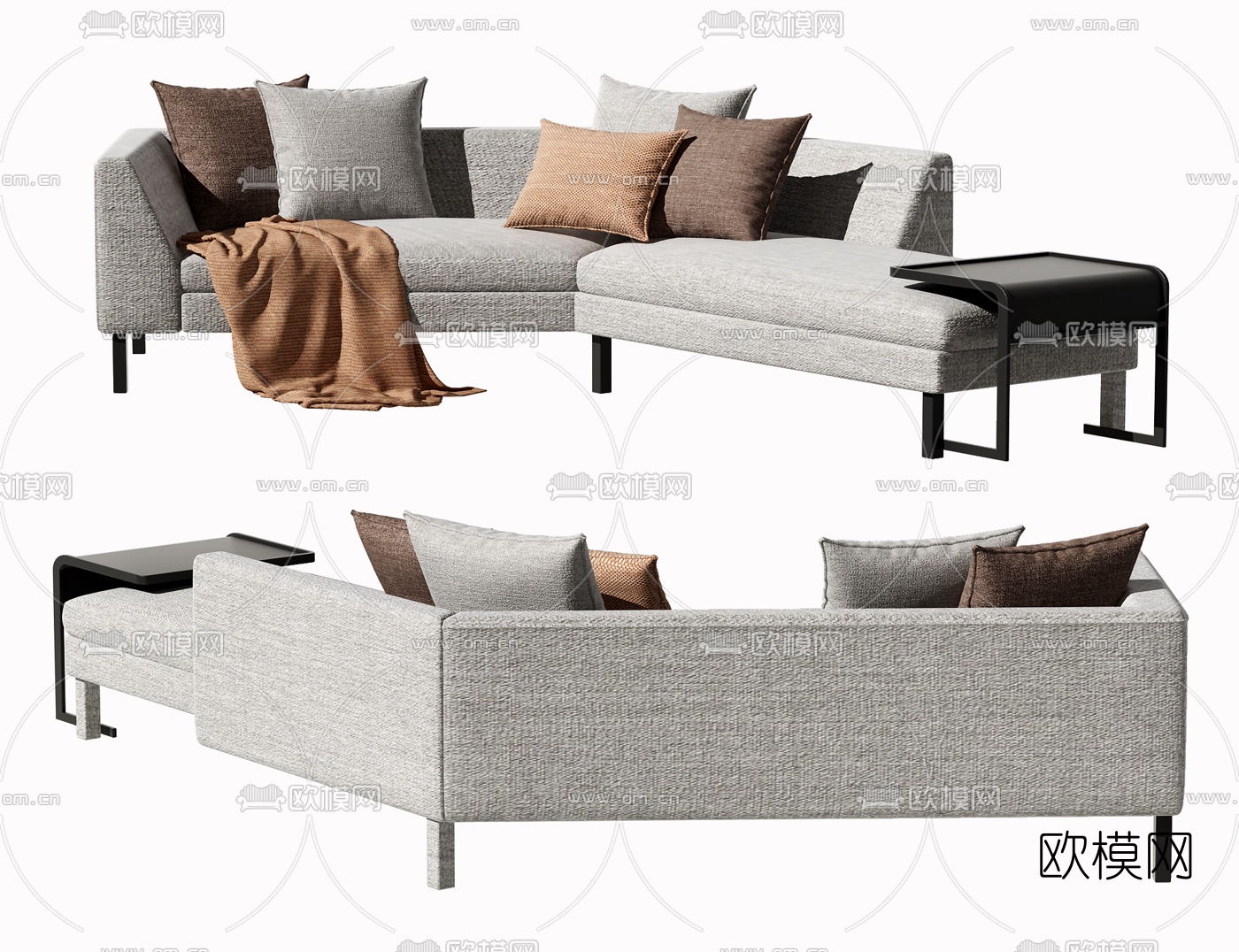 现代布艺转角多人沙发3d模型下载