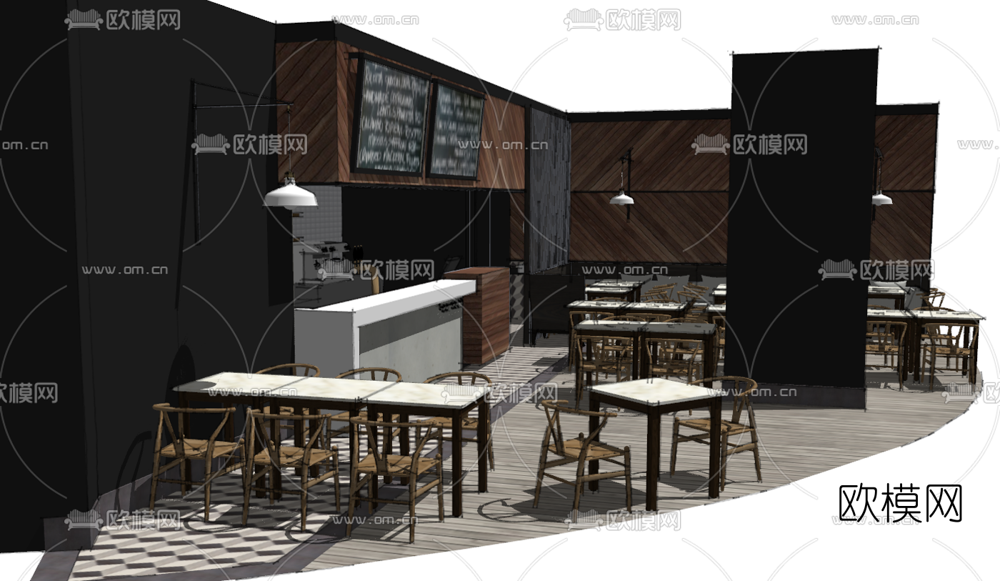 工业风咖啡店su模型下载（渲染图1）