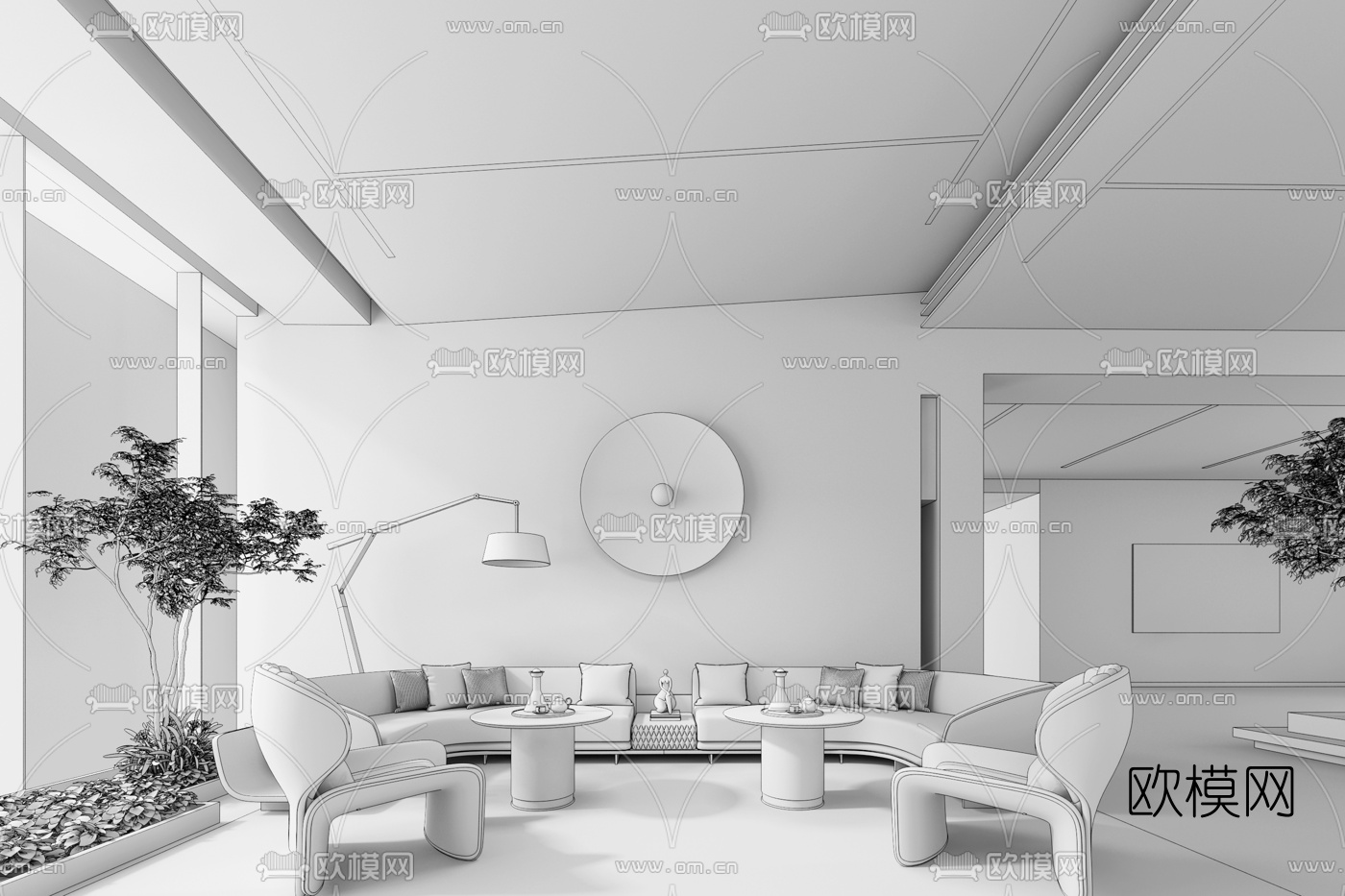 舍致设计 现代弧形沙发组合3d模型下载（渲染图2）