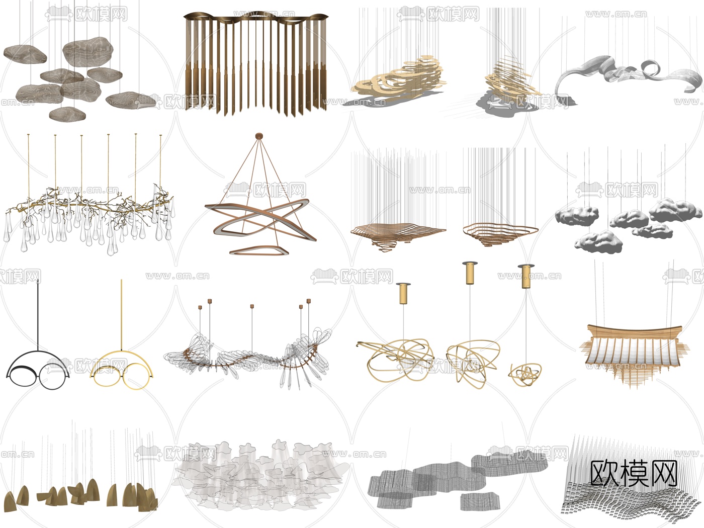 现代艺术吊灯su模型下载（渲染图1）