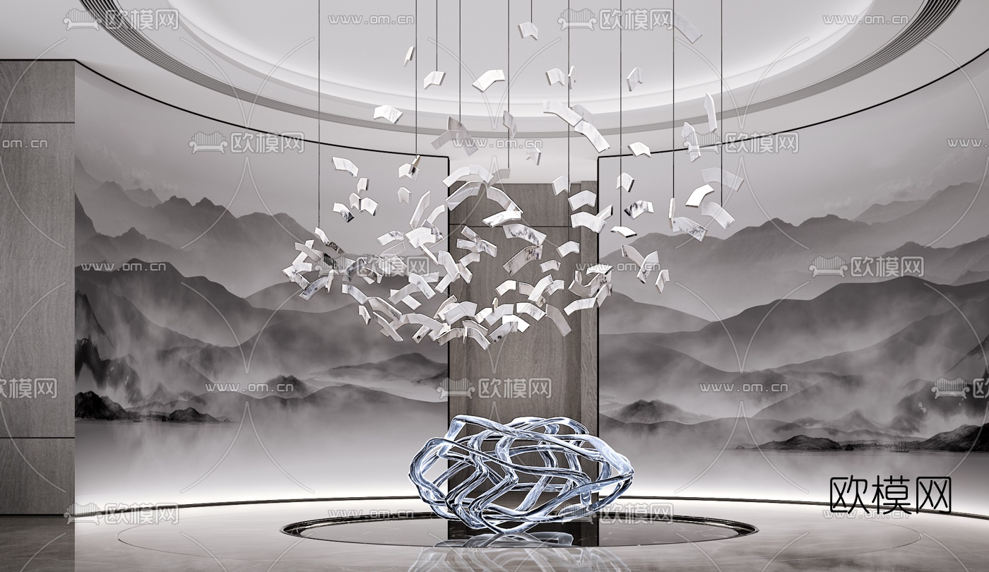 新中式艺术装置雕塑3d模型下载