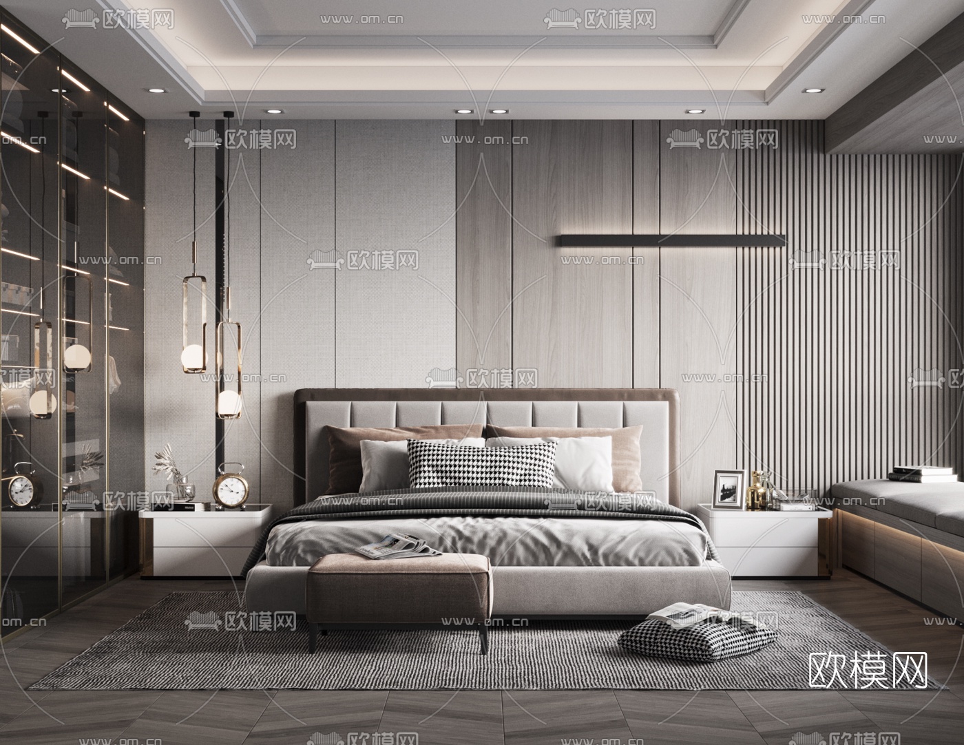 现代简约卧室3d模型-免费3dmax模型库-欧模网