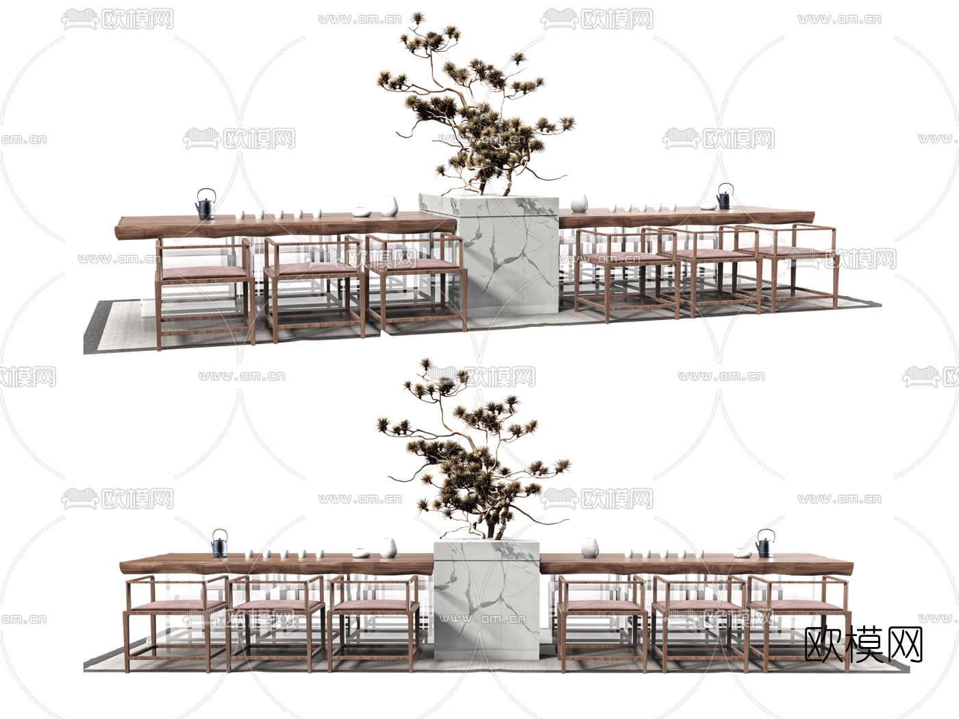 新中式实木茶桌椅3d模型