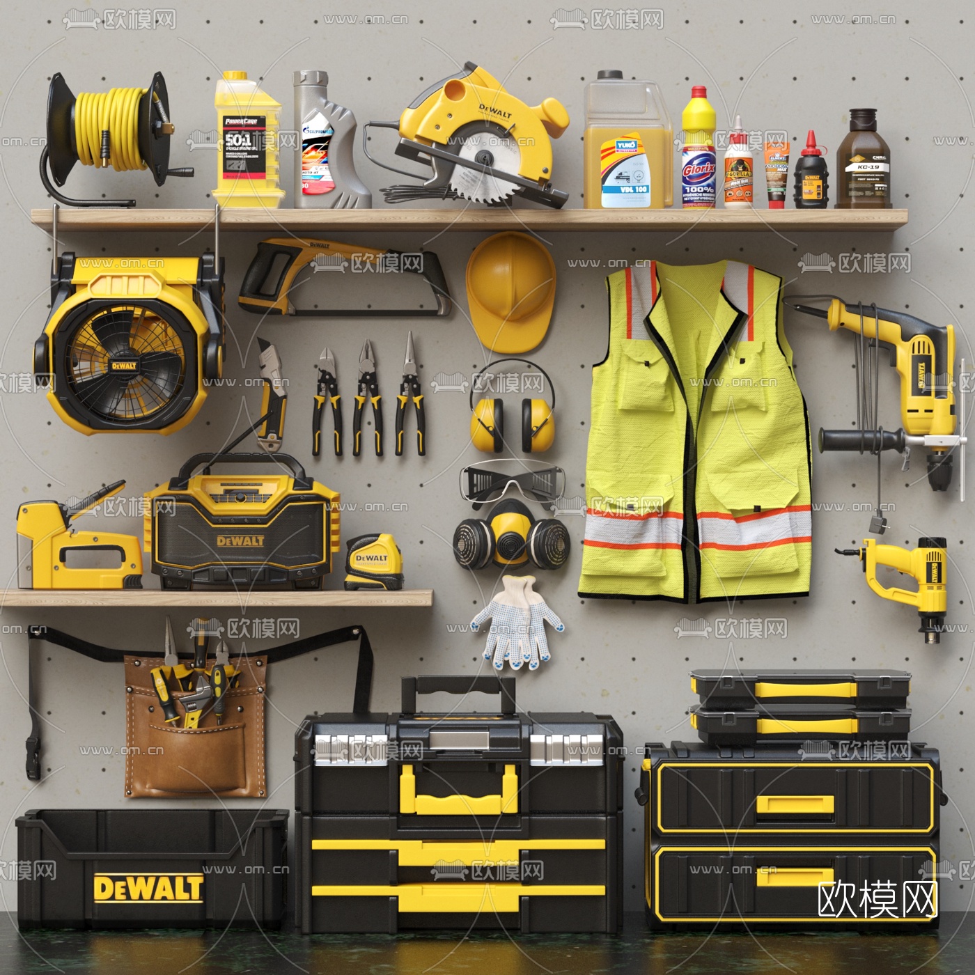 工业风抢修五金工具设备3d模型下载（渲染图1）