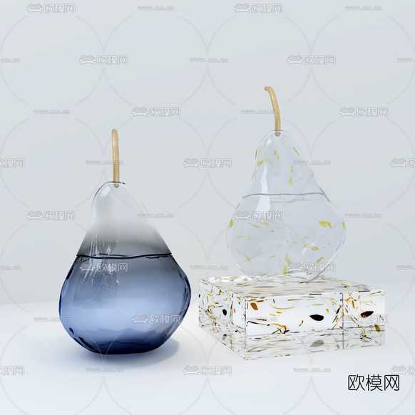 现代玻璃雪梨雕塑摆件3d模型下载
