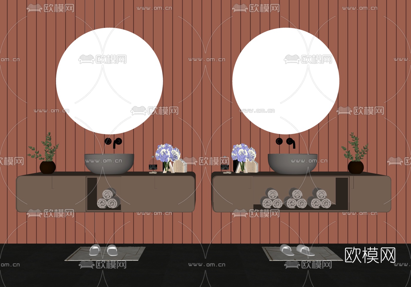 现代浴室洗手台su模型下载（渲染图2）