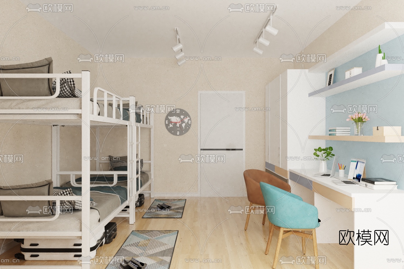 现代学生宿舍免费3d模型下载（渲染图1）