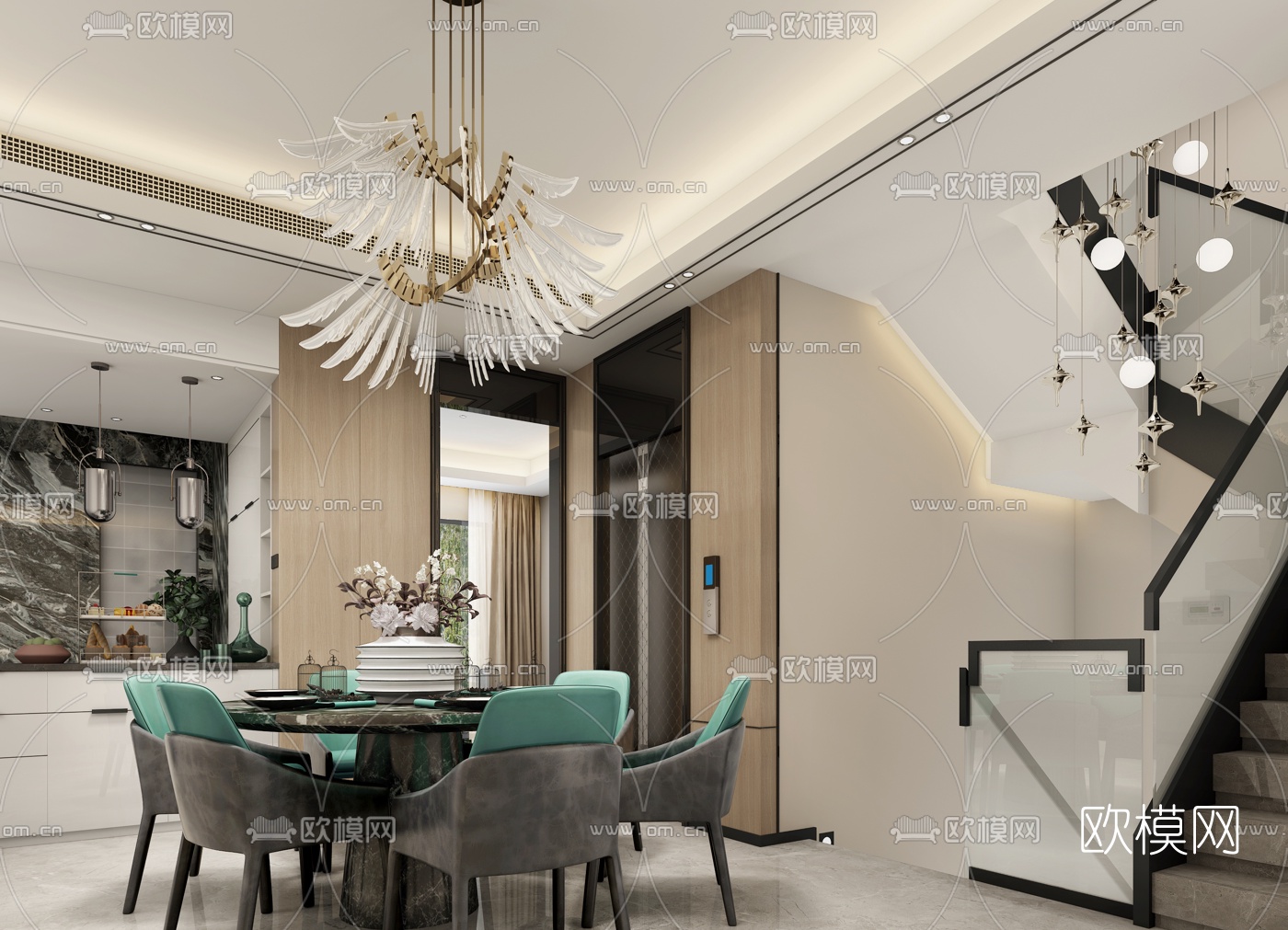 NNS设计 新中式复式餐厅3d模型