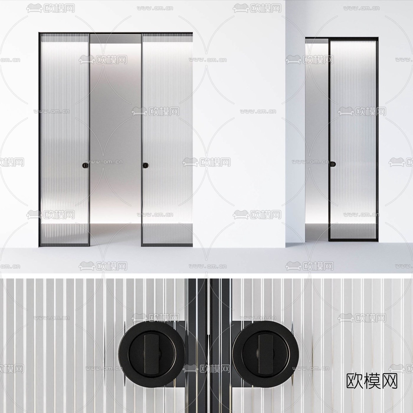 现代拉丝玻璃推拉门3d模型
