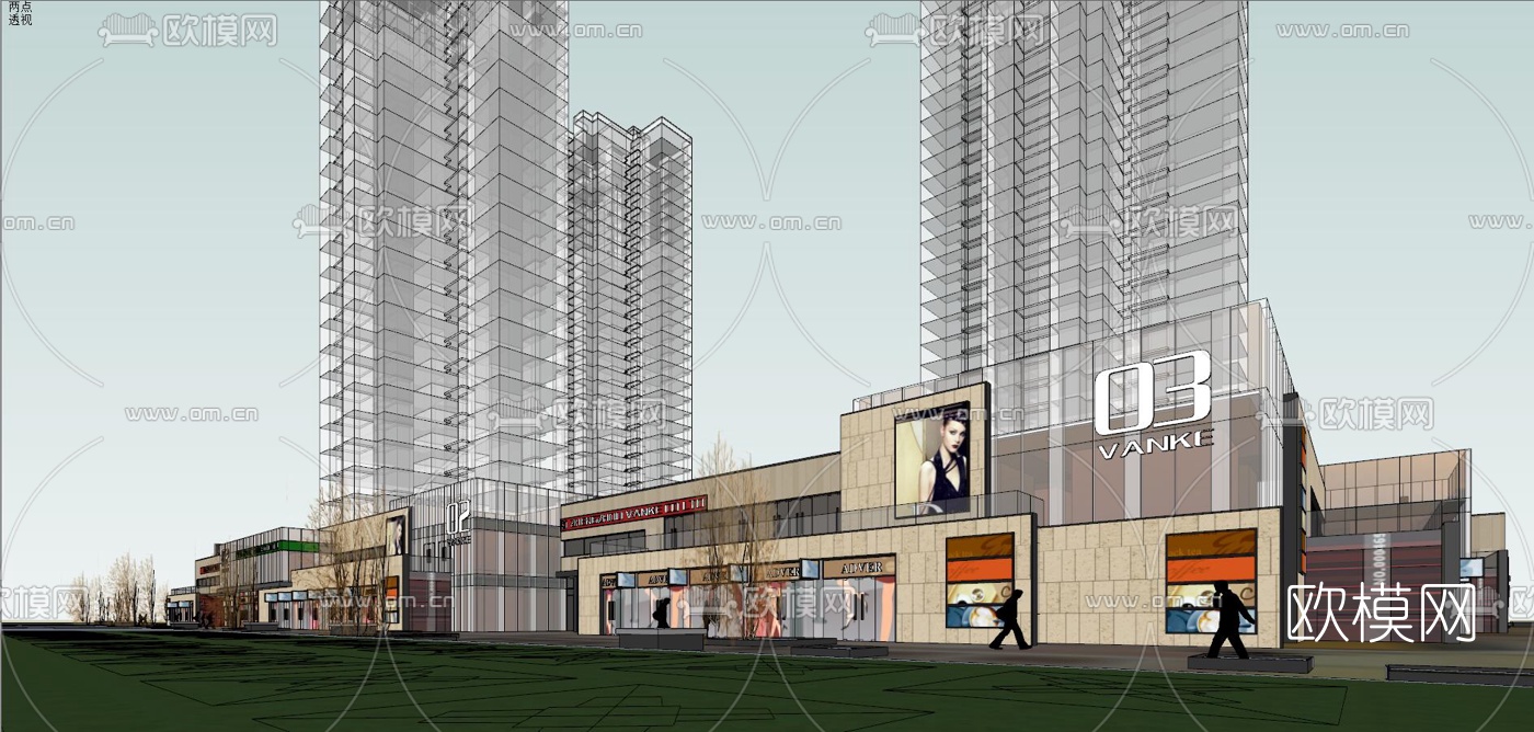 现代购物中心外观su模型下载（渲染图1）