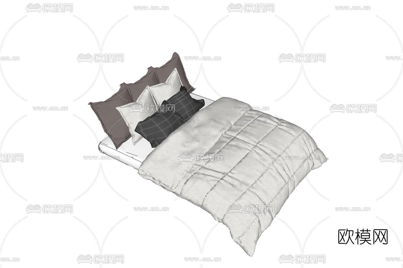 现代布艺双人床免费su模型下载