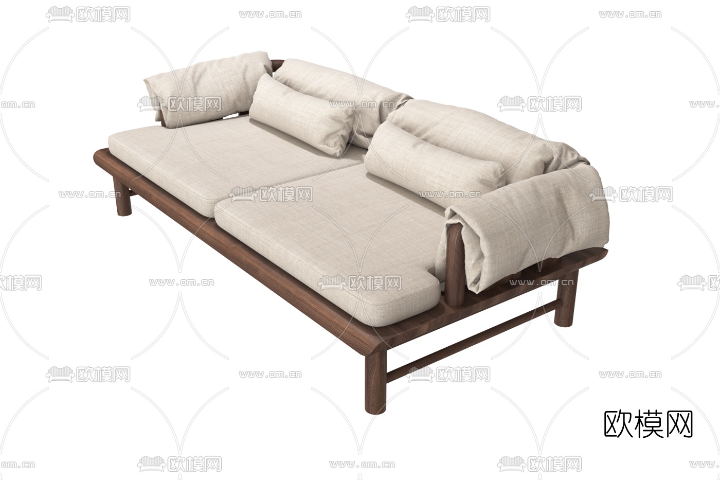 新中式实木罗汉床3d模型下载（渲染图2）