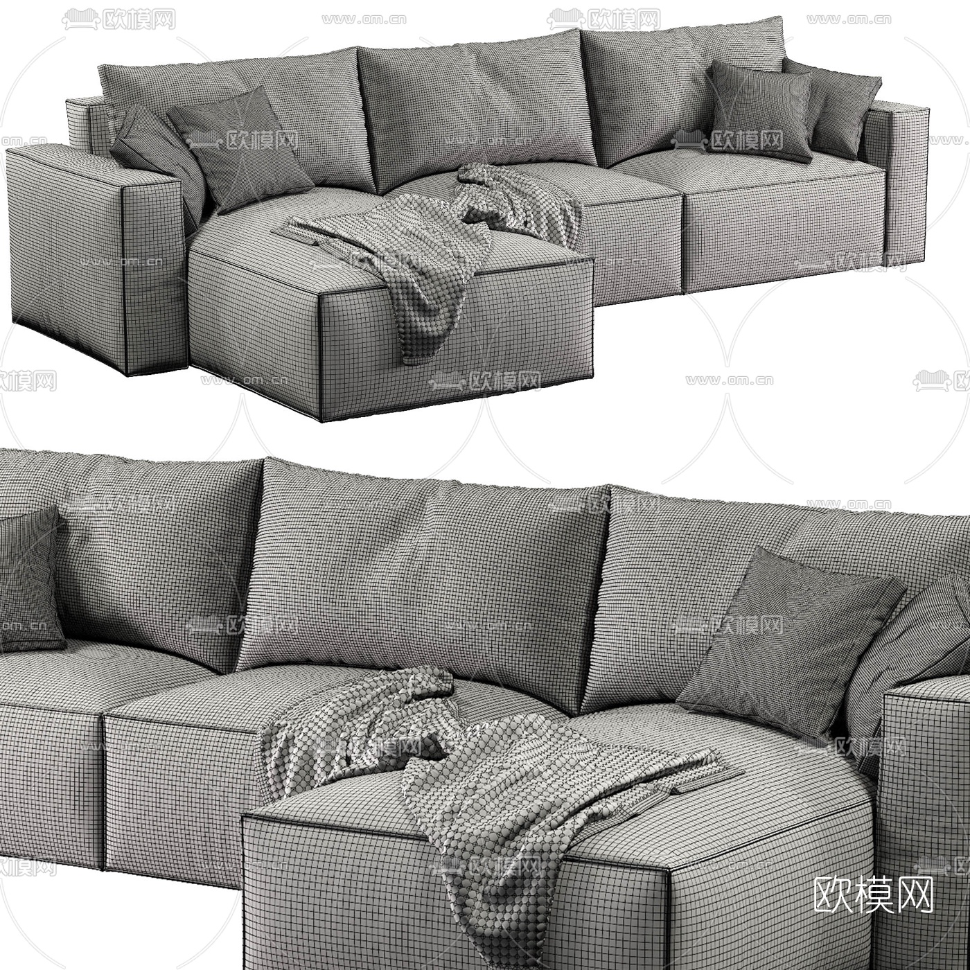 现代皮革转角多人沙发3d模型下载（渲染图3）