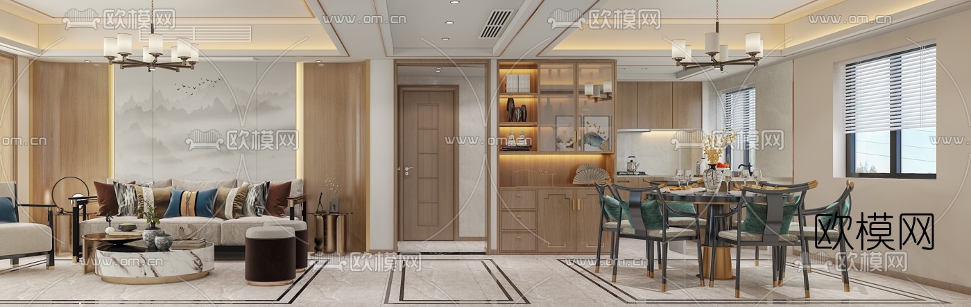新中式客厅餐厅免费3d模型