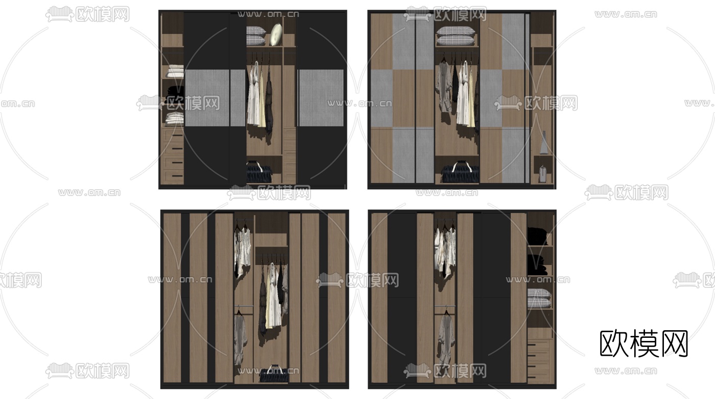 现代实木衣柜su模型