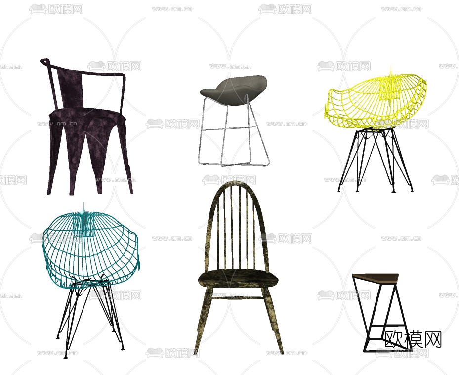 北欧金属单椅组合su模型下载