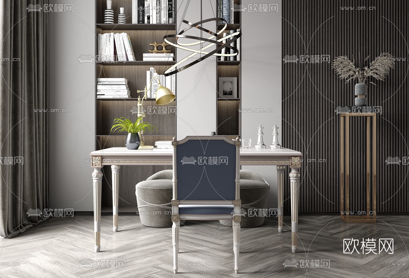 法式混搭书桌椅3d模型下载