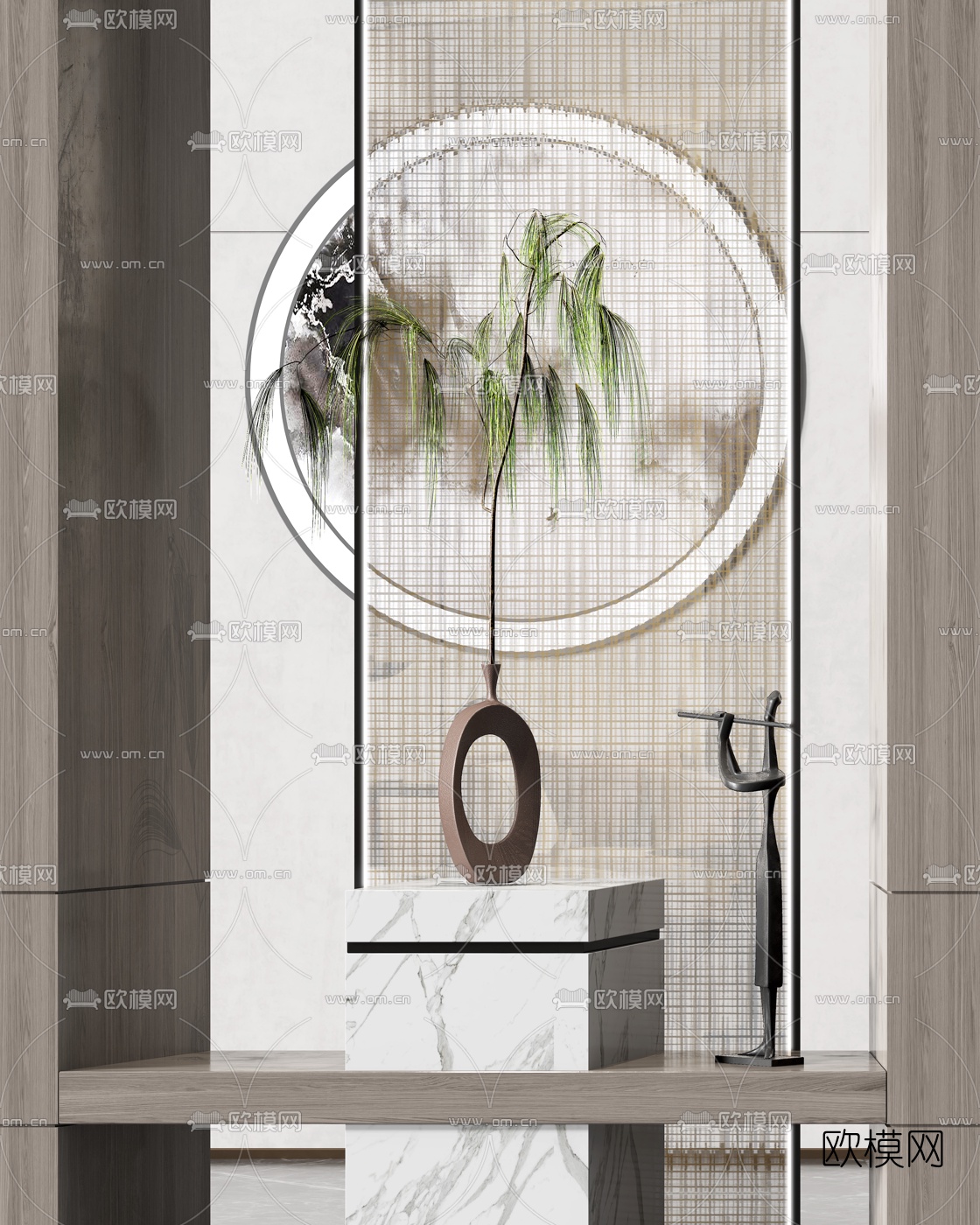 新中式绿植花瓶3d模型下载