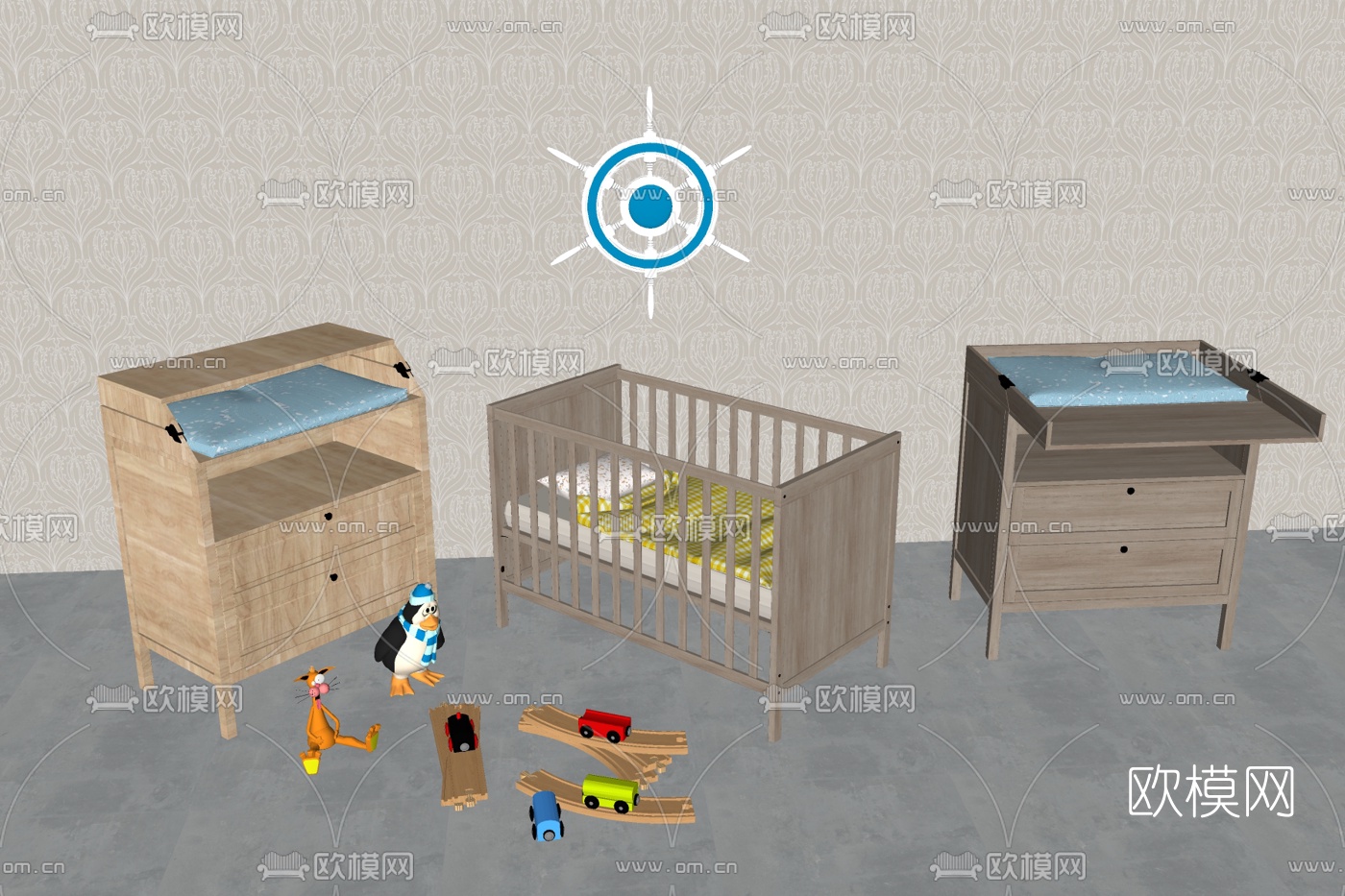 现代儿童床su模型下载