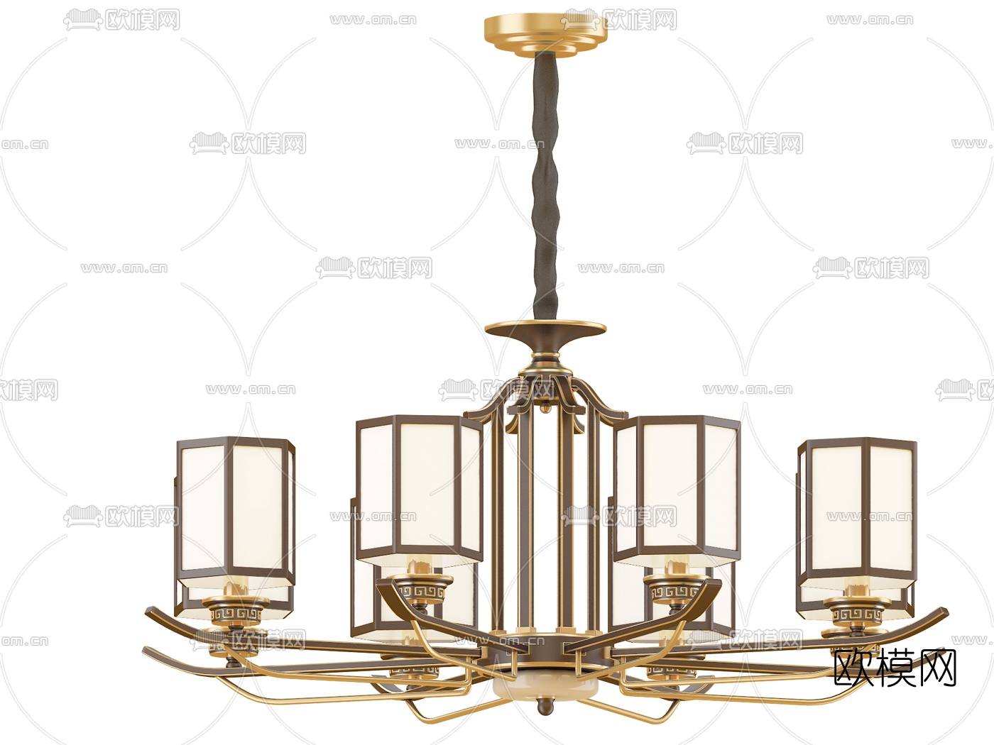 新中式轻奢吊灯3d模型下载（渲染图1）