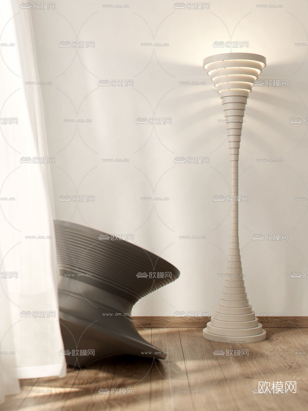 现代创意落地灯3d模型下载（渲染图1）