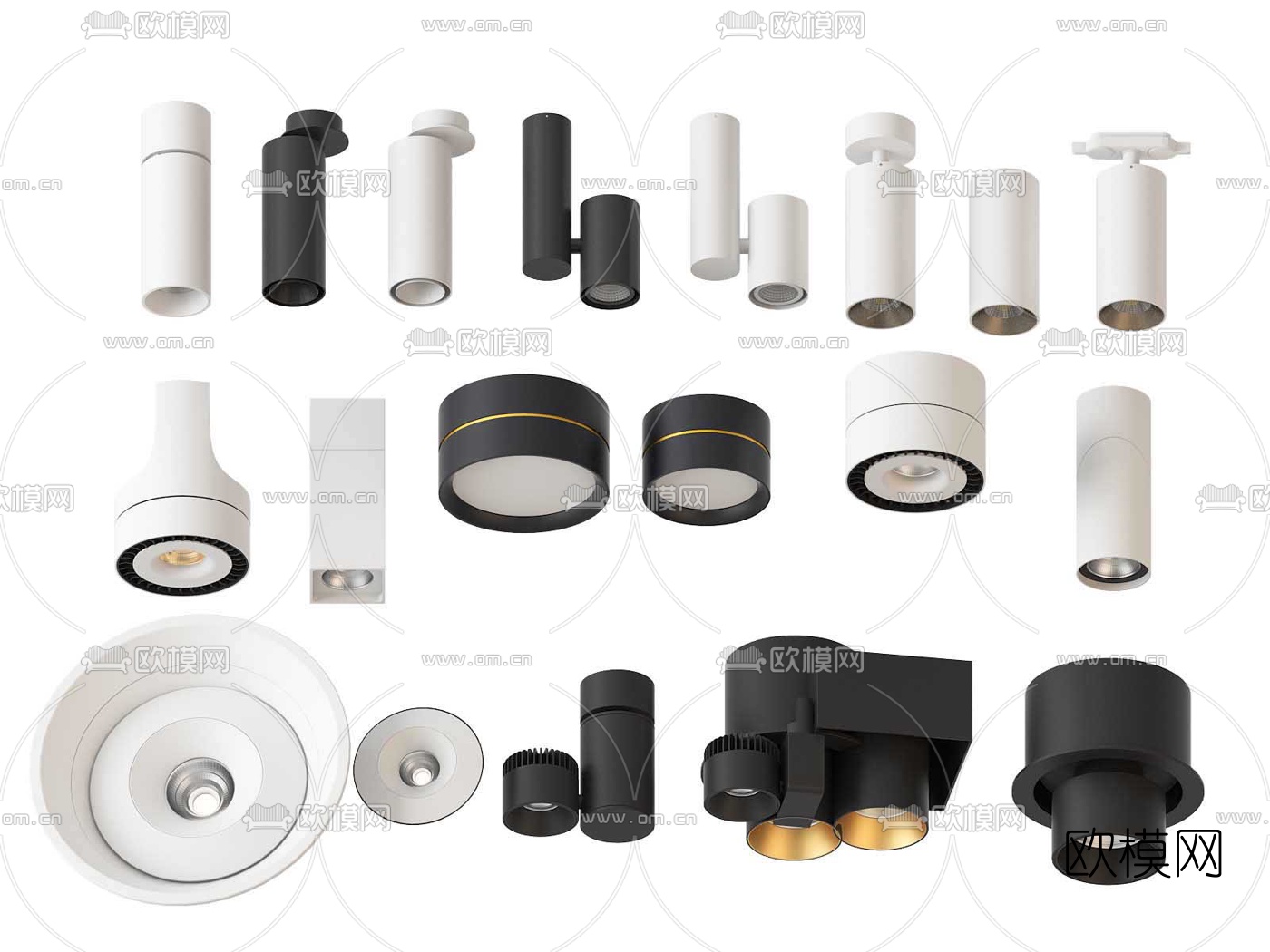 现代金属筒灯射灯3d模型下载