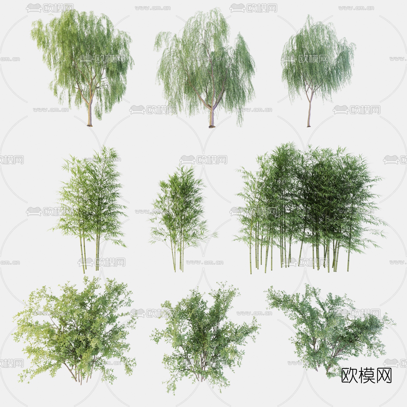 现代柳树竹子3d模型下载