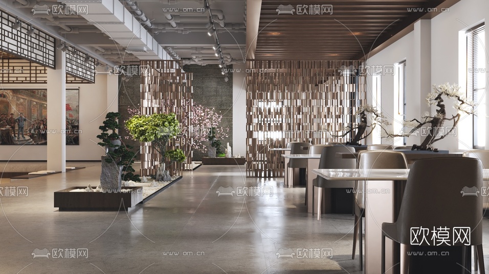 新中式会所大堂吧3d模型下载(渲染图1)